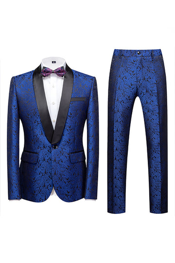 Jacquard Blue Shawl Lapel 2 Pieces Men's Prom Suits